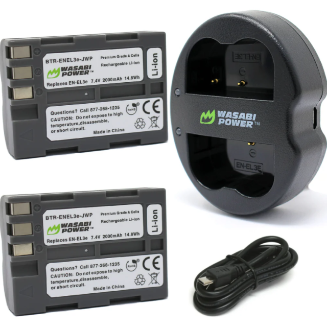 2 Batería Nikon EN-EL3E / EN-EL3 + Cargador Dual de Wasabi Power